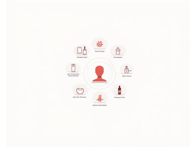 스마트 미러, 피부 스캐너, 환경 센서 등 IoT 기기가 통합된 스마트 뷰티 생태계 시각화