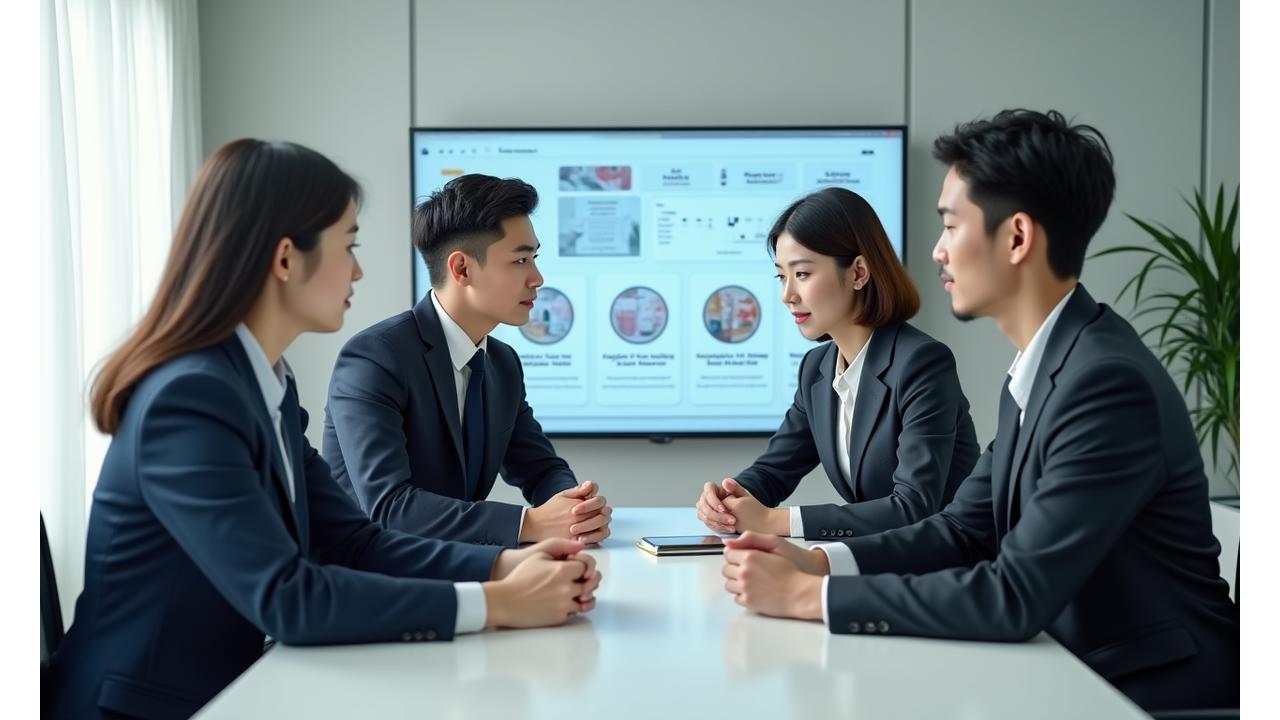 다국적 뷰티 전문가들로 구성된 컨설팅 팀이 회의하는 모습